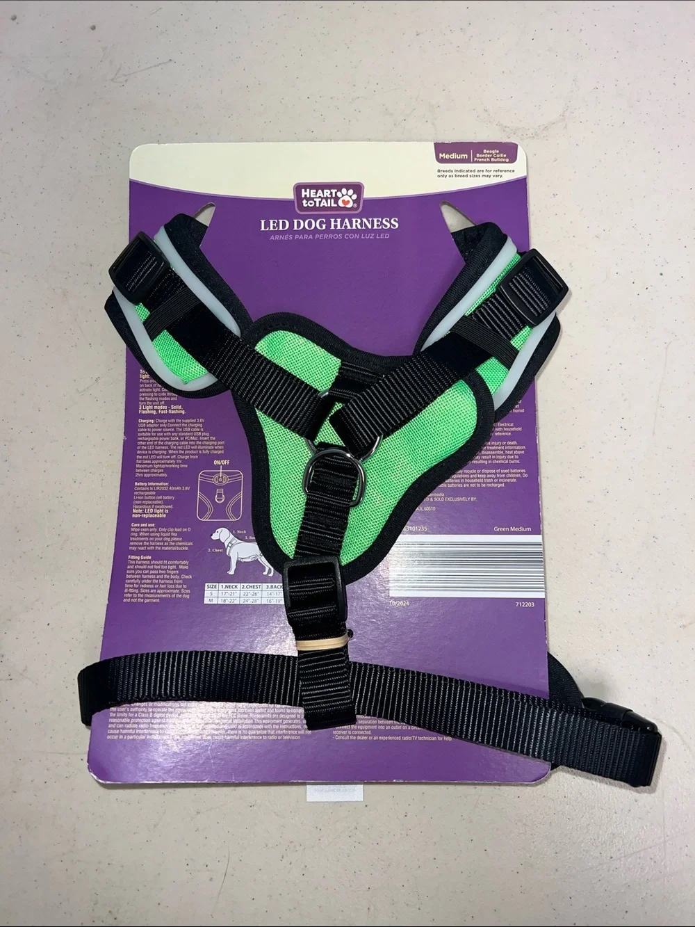 Heart to Tail LED Dog Harness - Bright Green